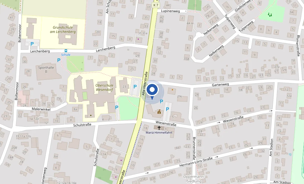 Kartenausschnitt mit dem markierten Standort Alte Heerstraße 22 in 29392 Wesendorf